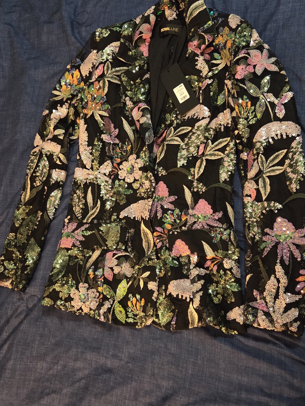 Fashion Nova Black Sequin Floral Blazer